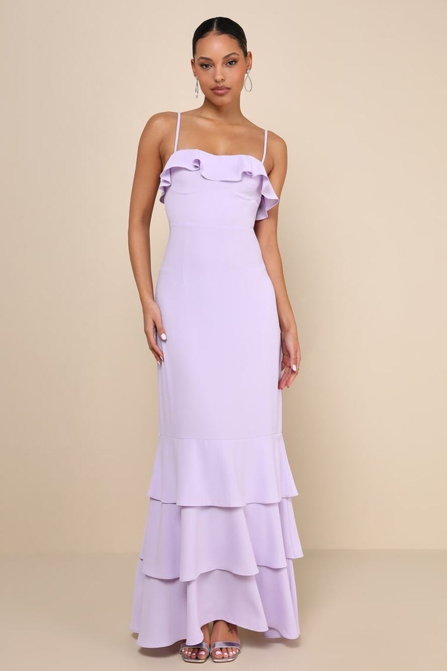 NWT Lulus Lively Evenings Lavender Sleeveless Tiered Maxi Dress Gala Banquet S